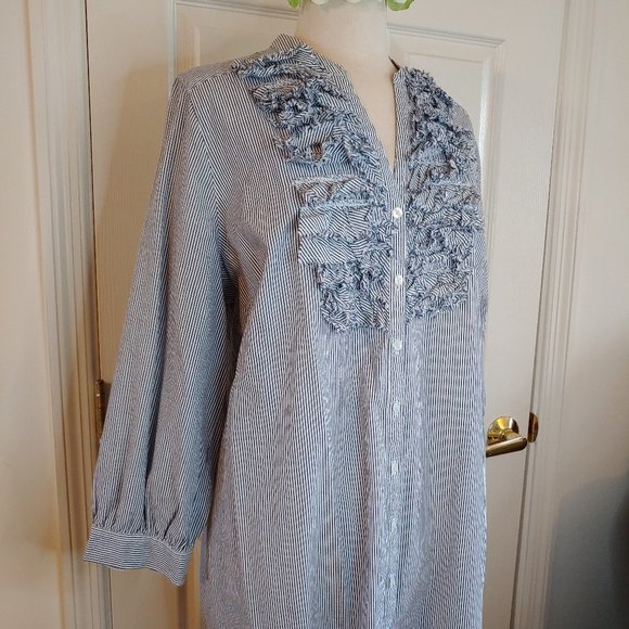 Lane Bryant Tops - Lane Bryant | Blue Pin Stripe Ruffle Tunic | 18-20